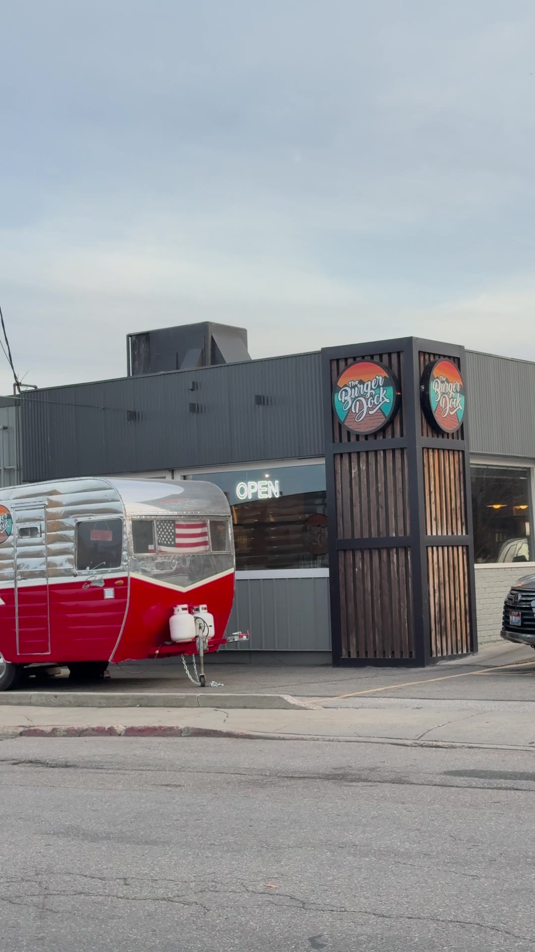 The Burger Dock with its vintage red and silver trailer out front
